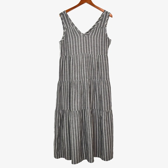 Quince Dress Cotton Gauze Midi Tiered Sleeveless Sz Med Stripe - Picture 2 of 6